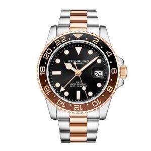 Stuhrling Original Men's 3965.4 Silver / Rose Gold Tone Bracelet Watch - OS